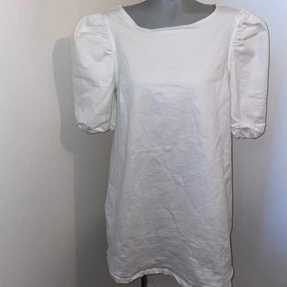 Labelrail Dress mini puff sleeve white cotton denim size 10 - Picture 1 of 8